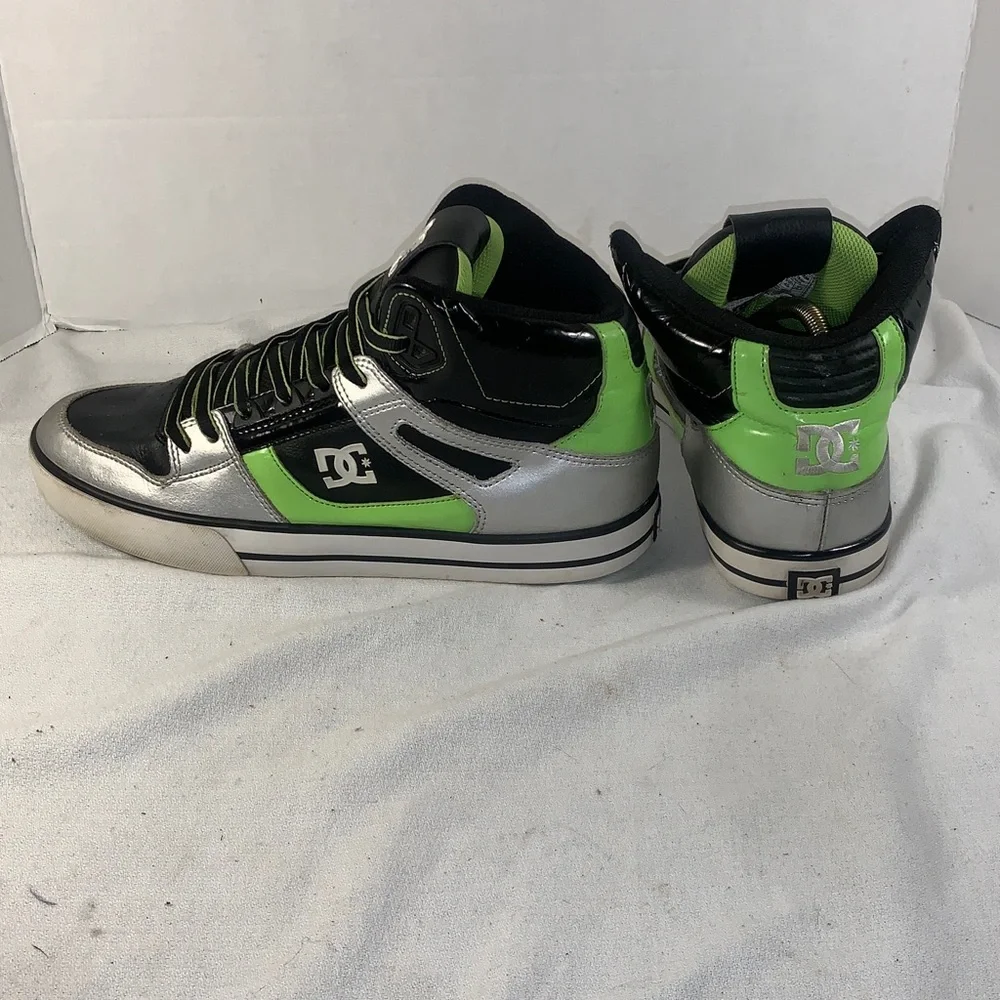 DC Men’s Pure High-Top Black/Silver/Green Skate Sneakers